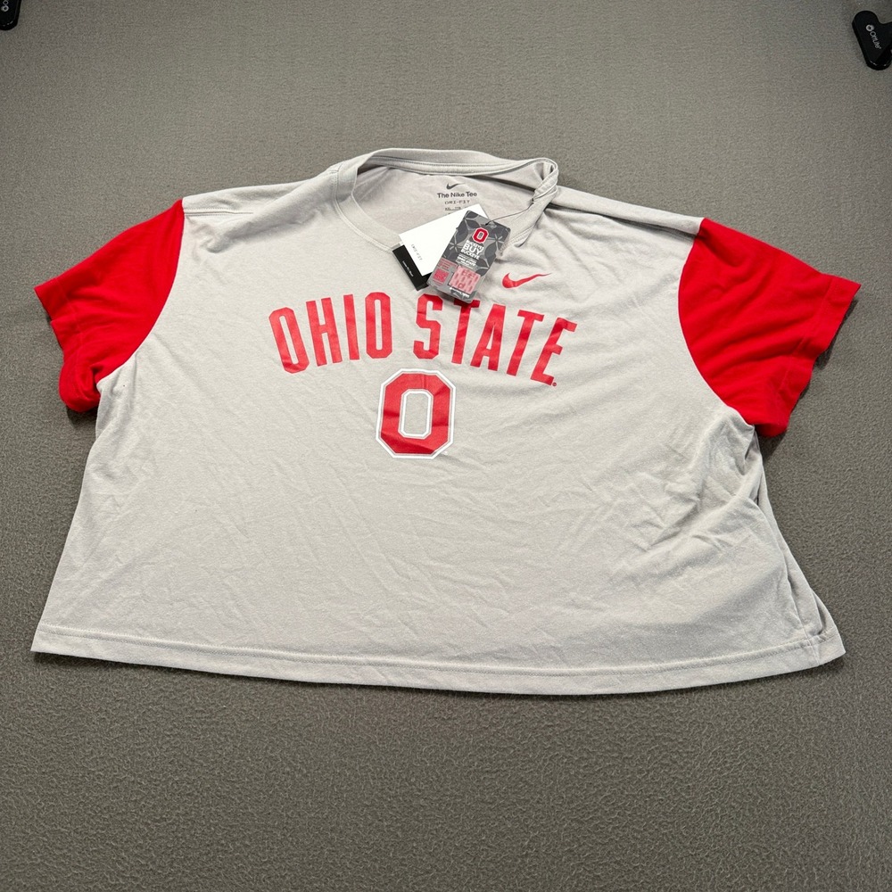 Nike Ohio State Buckeyes Shirt Womens XXL Grey Red Dri-FIT 01D4-0A6X-OH-KMG